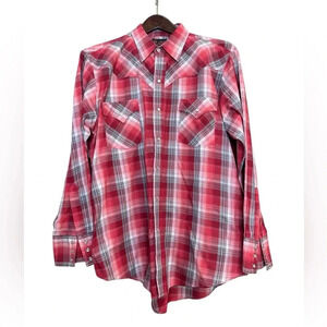 Plains Western Wear Long-Sleeve Red Plaid Size Large with Pearl Snaps